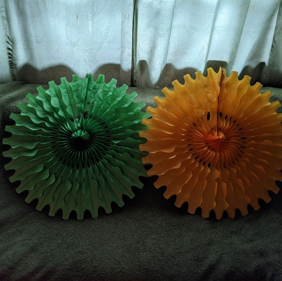 Green & Yellow Tissue Paper Fan Party Decoration - Picture 2 of 10